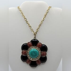 Large Acrylic Flower Pendant and Long Necklace, 24"